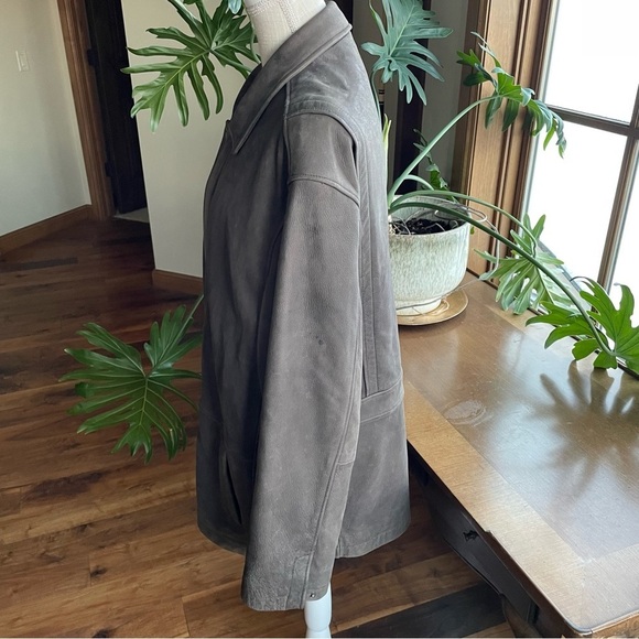 Perry Ellis Brown Nubuck Leather Car Coat Jacket - Picture 2 of 15
